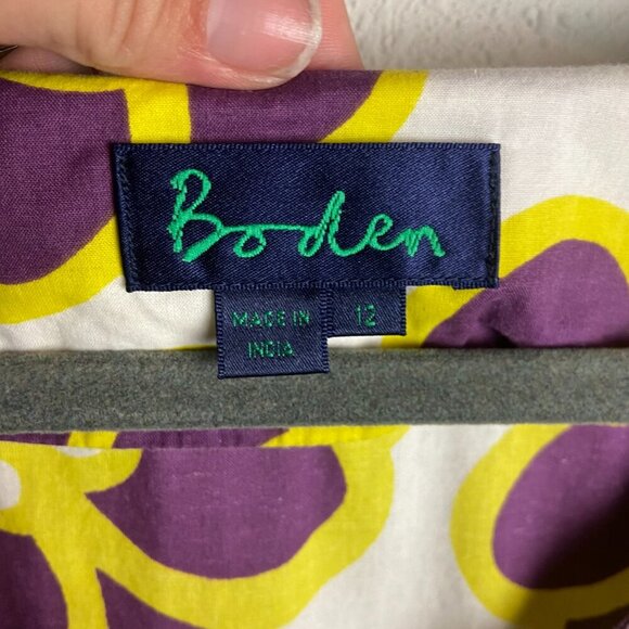 Boden Size 12 Ibiza Kaftan Floral Tunic Dress Ric Rac Trim Purple Yellow Retro - Picture 6 of 7